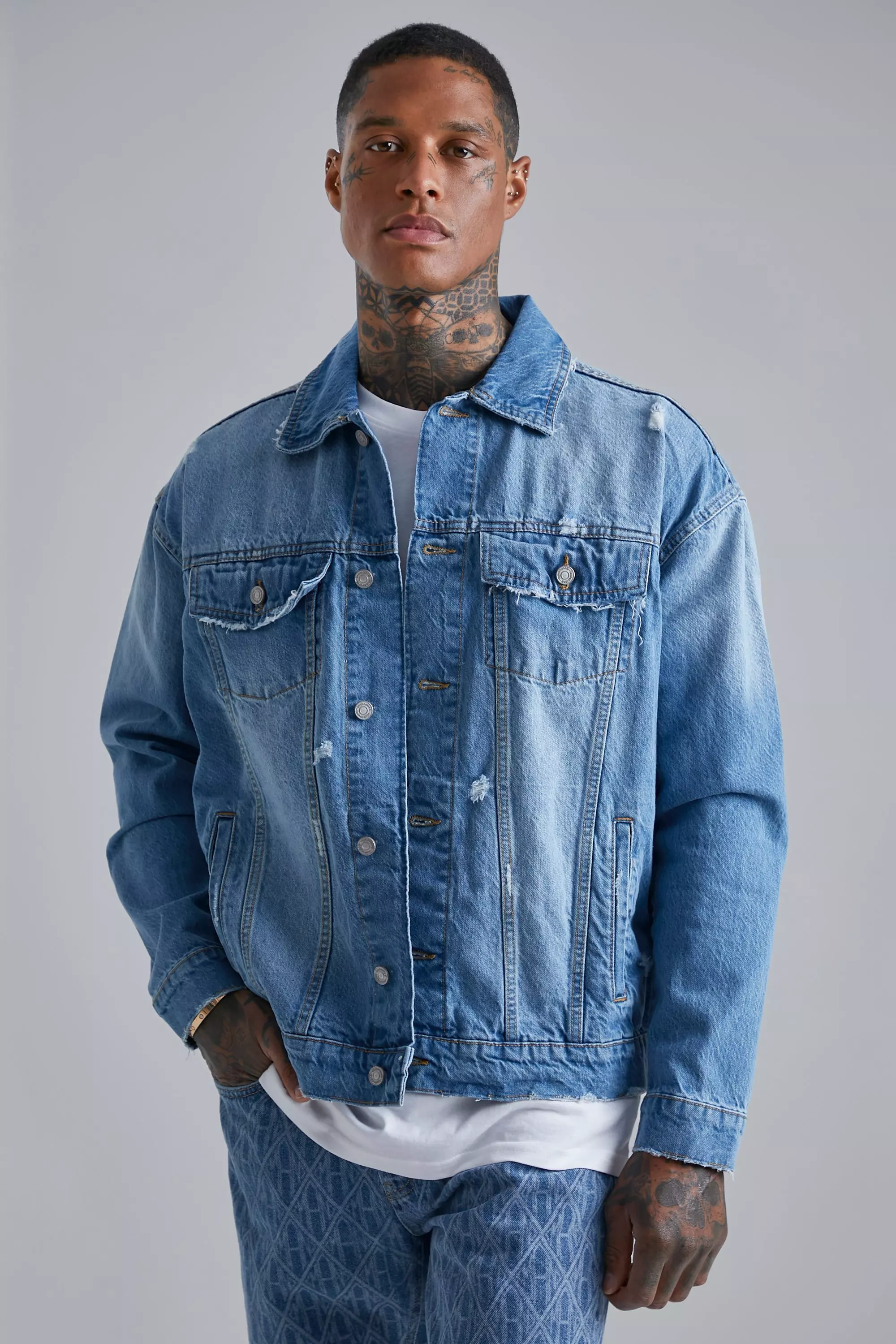 Oversized distressed 2025 denim jacket